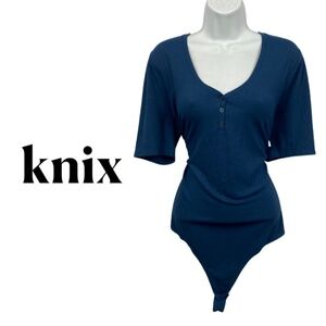 Knix NWT Ribbed Henley T-Shirt Bodysuit - Horizon Blue - Size XXL
